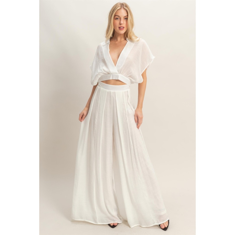 Crop Top and Wide Leg Pants Set, NWT White Size Medium